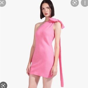 NWOT STAUD one shoulder neon pink mini dress with bow size 12